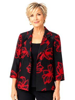 Realities Black Red Silk Open Jacket Blazer